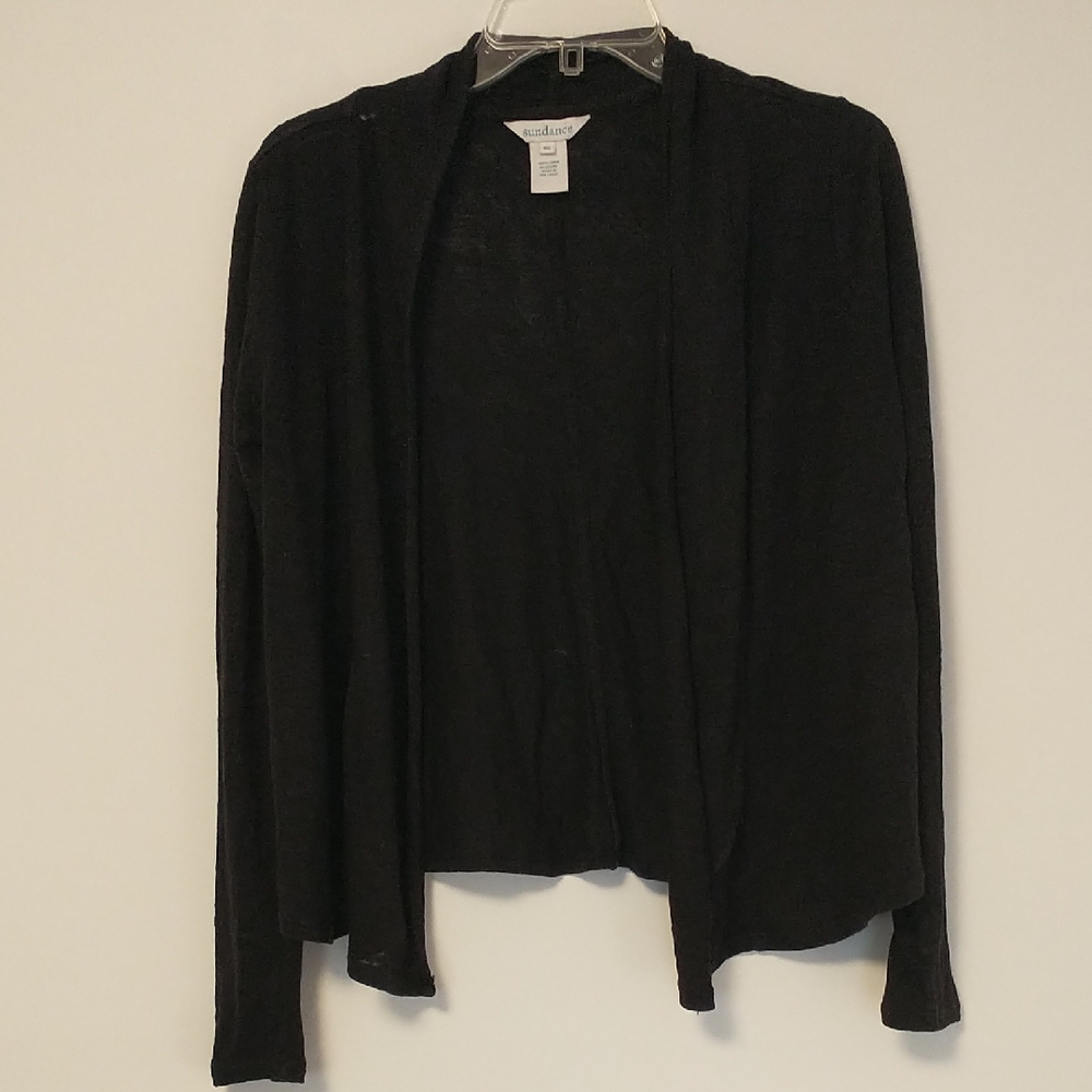 Sundance Open Front 100% Black Linen Shrug XSmall